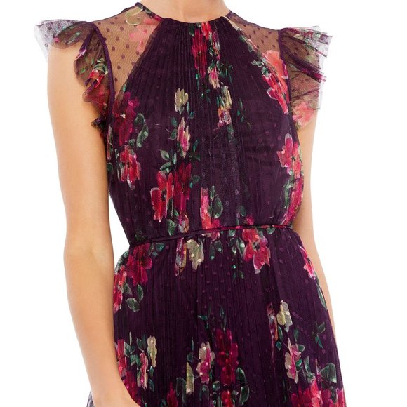 NEW MAC DUGGAL FLORAL RUFFLE FIT & FALE TULLE MIDI DRESS - Picture 6 of 9